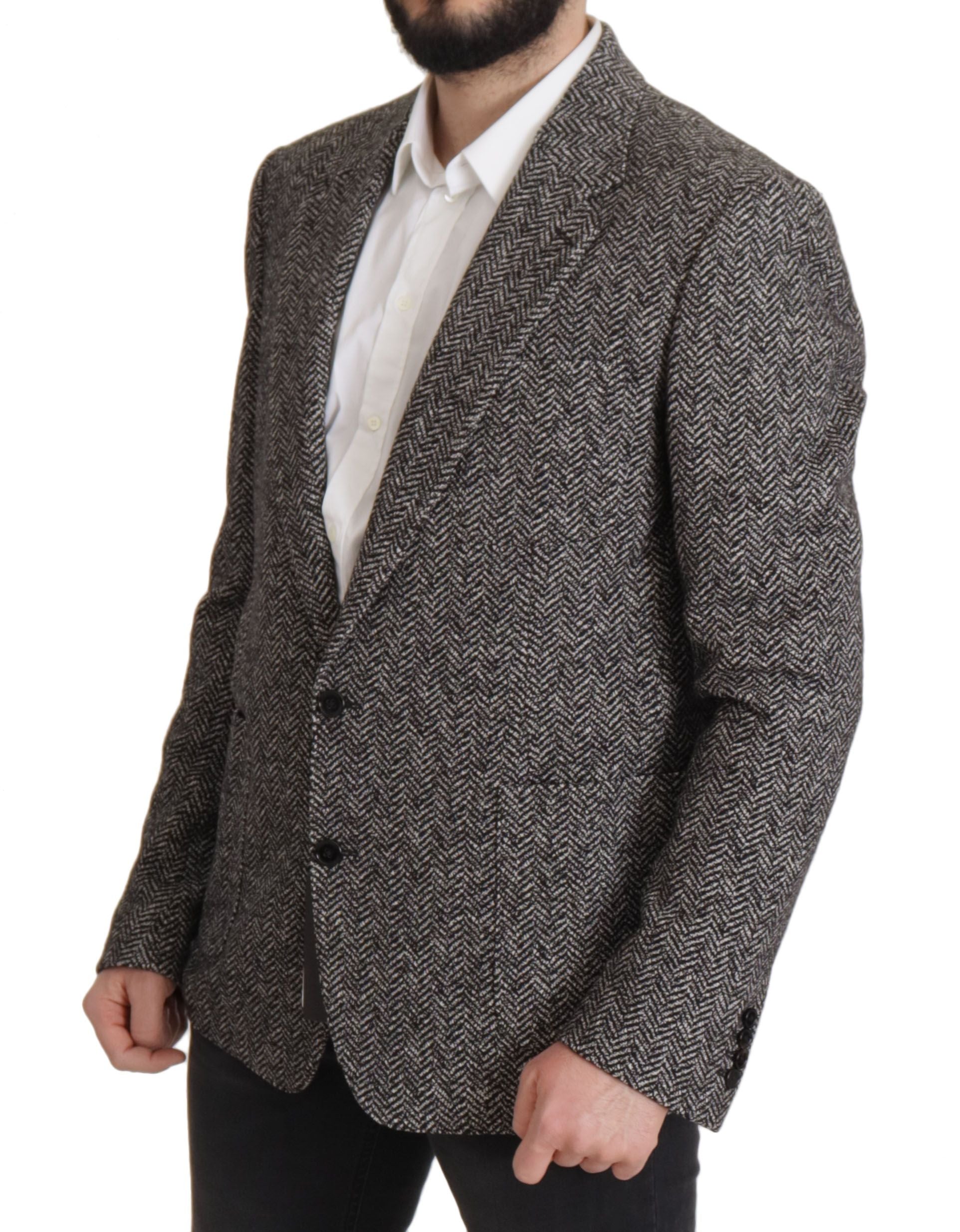 Dolce &amp; Gabbana – Exquisite Blazerjacke in Grau mit Fischgrätenmuster