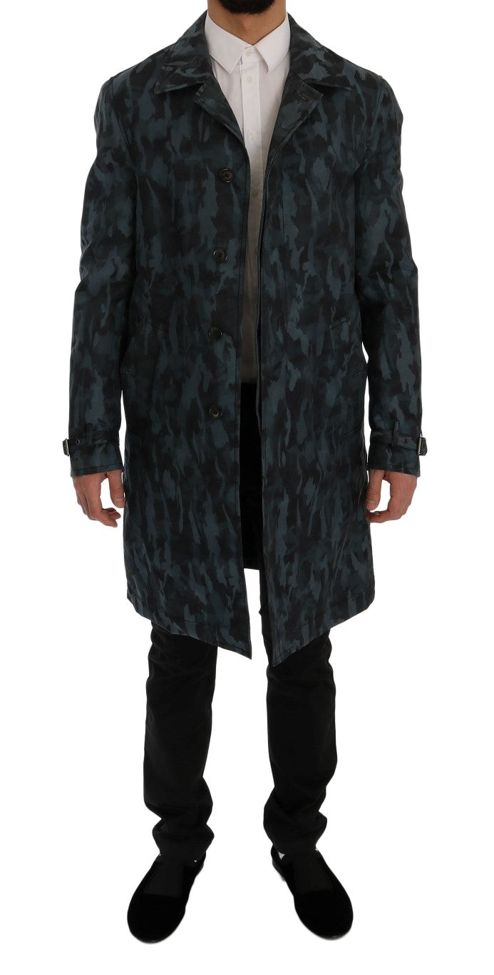 Dolce &amp; Gabbana Blauer Camouflage-Trenchcoat Elegance