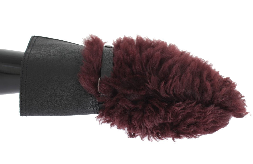 Dolce &amp; Gabbana Elegante schwarze und bordeauxrote Lederhandschuhe