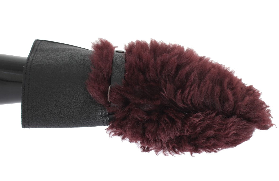Dolce &amp; Gabbana Elegante schwarze und bordeauxrote Lederhandschuhe