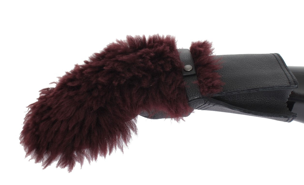 Dolce &amp; Gabbana Elegante schwarze und bordeauxrote Lederhandschuhe