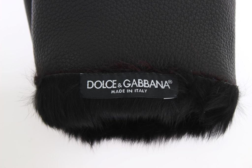 Dolce &amp; Gabbana Elegante schwarze und bordeauxrote Lederhandschuhe
