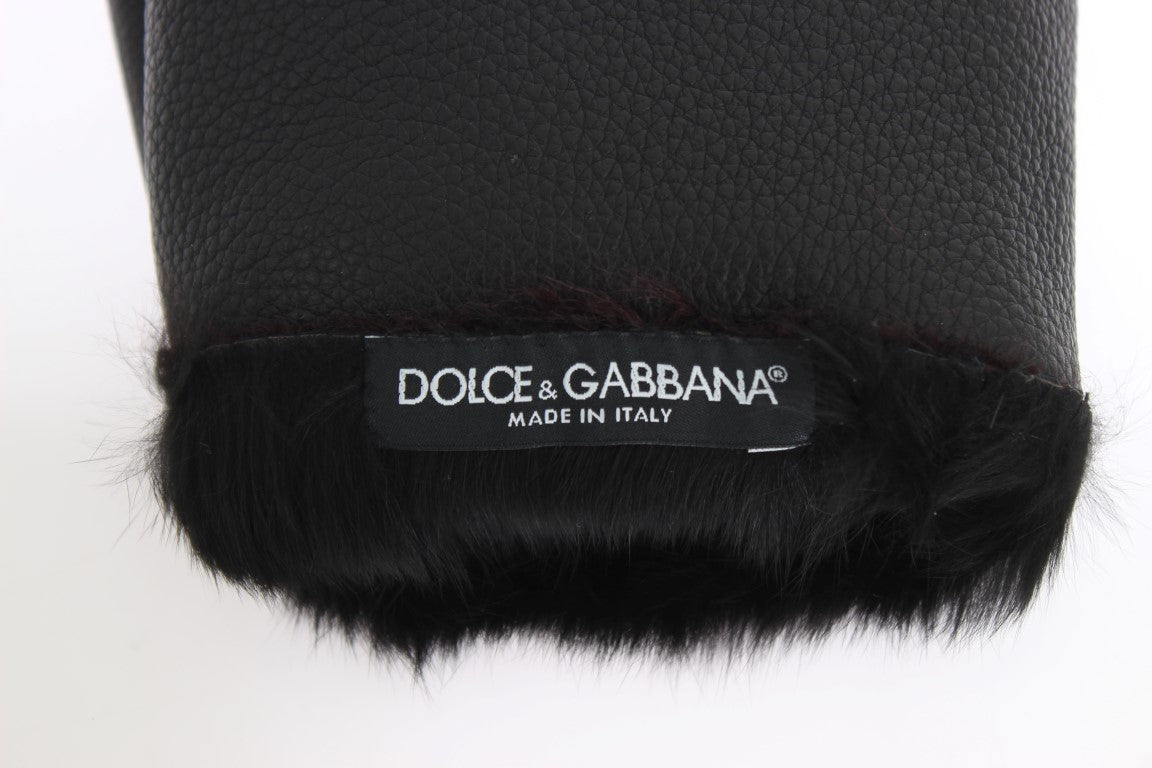 Dolce &amp; Gabbana Elegante schwarze und bordeauxrote Lederhandschuhe