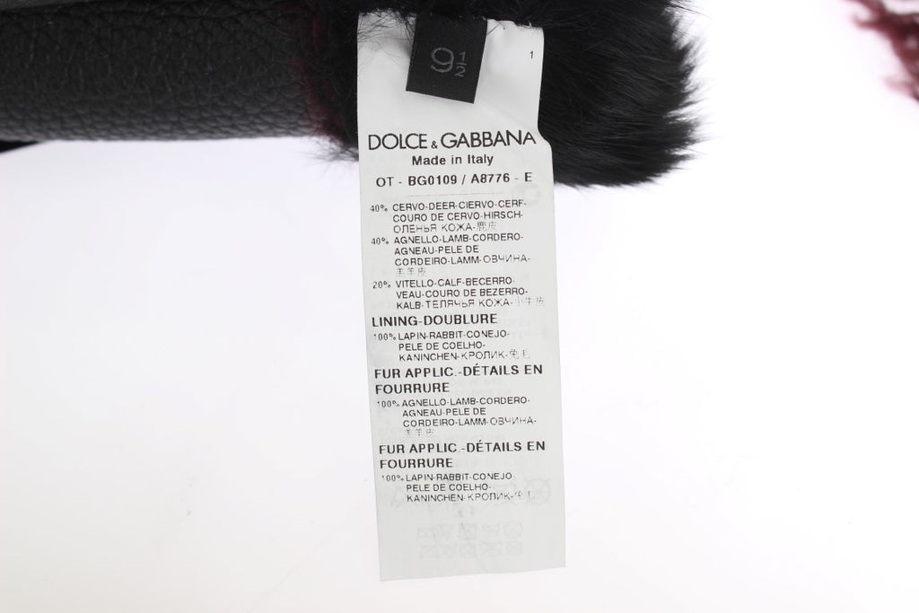 Dolce &amp; Gabbana Elegante schwarze und bordeauxrote Lederhandschuhe