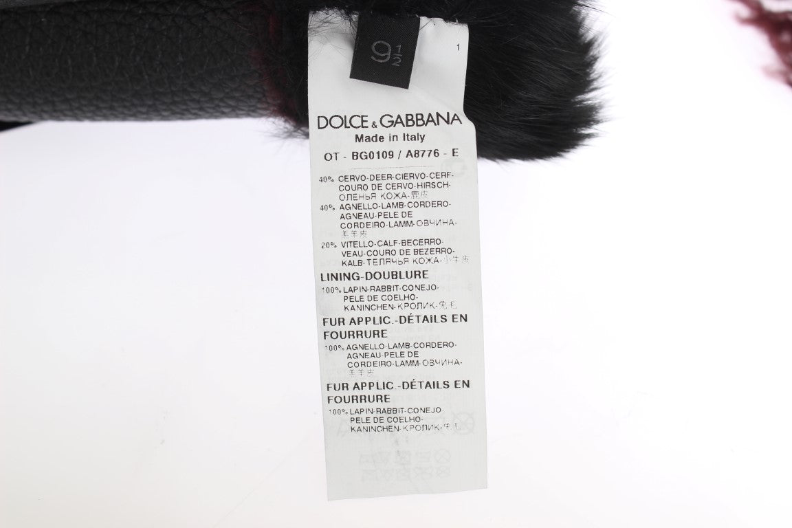 Dolce &amp; Gabbana Elegante schwarze und bordeauxrote Lederhandschuhe