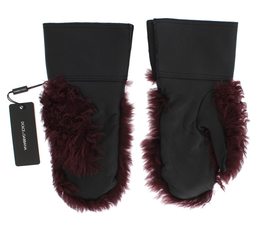 Dolce &amp; Gabbana Elegante schwarze und bordeauxrote Lederhandschuhe