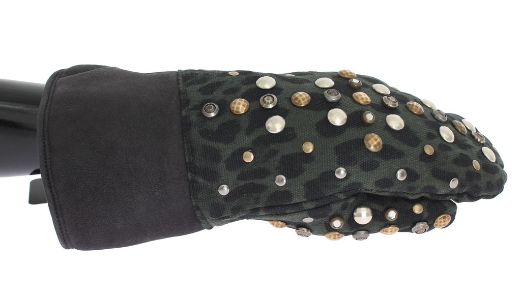 Dolce &amp; Gabbana – Elegante, mit Nieten besetzte, graue Lammfellhandschuhe aus Wolle