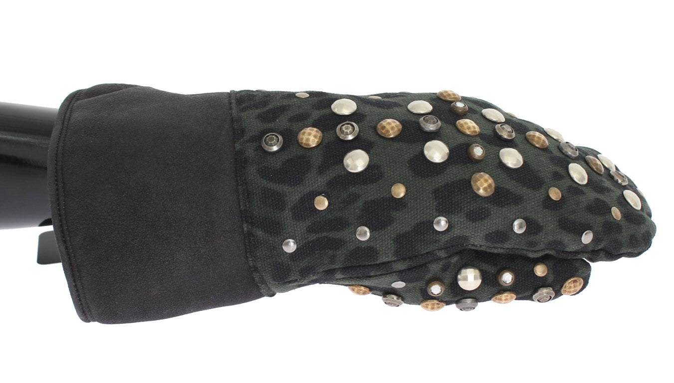 Dolce &amp; Gabbana – Elegante, mit Nieten besetzte, graue Lammfellhandschuhe aus Wolle