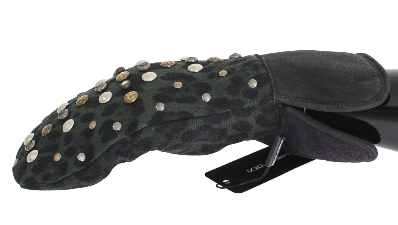 Dolce &amp; Gabbana – Elegante, mit Nieten besetzte, graue Lammfellhandschuhe aus Wolle