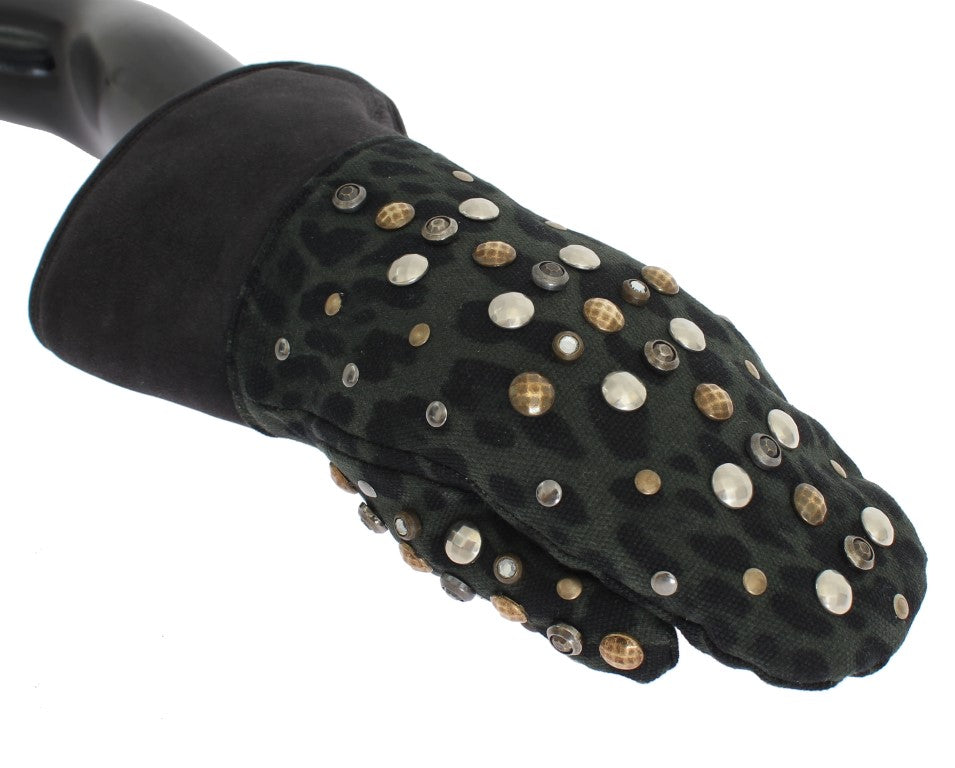 Dolce &amp; Gabbana – Elegante, mit Nieten besetzte, graue Lammfellhandschuhe aus Wolle