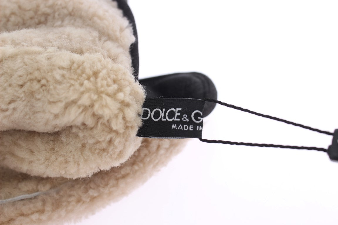 Dolce &amp; Gabbana – Elegante, mit Nieten besetzte, graue Lammfellhandschuhe aus Wolle