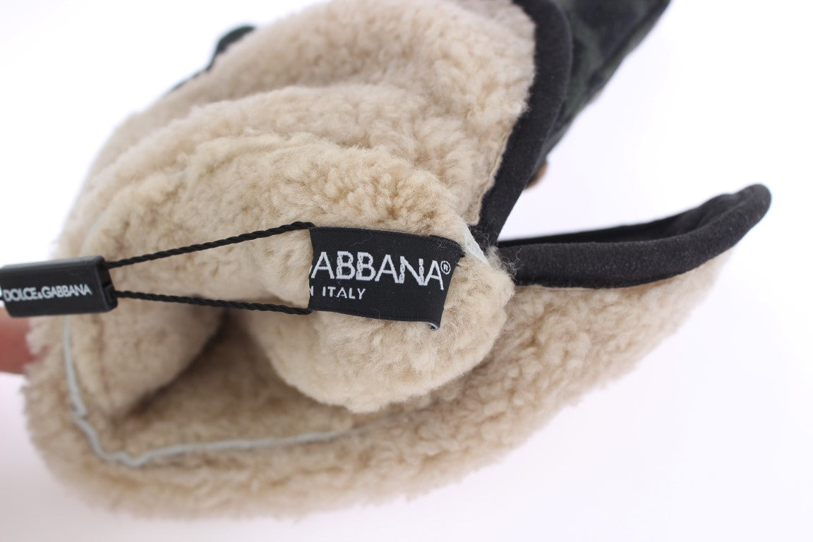 Dolce &amp; Gabbana – Elegante, mit Nieten besetzte, graue Lammfellhandschuhe aus Wolle