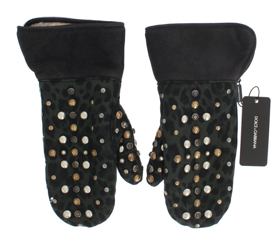Dolce &amp; Gabbana – Elegante, mit Nieten besetzte, graue Lammfellhandschuhe aus Wolle