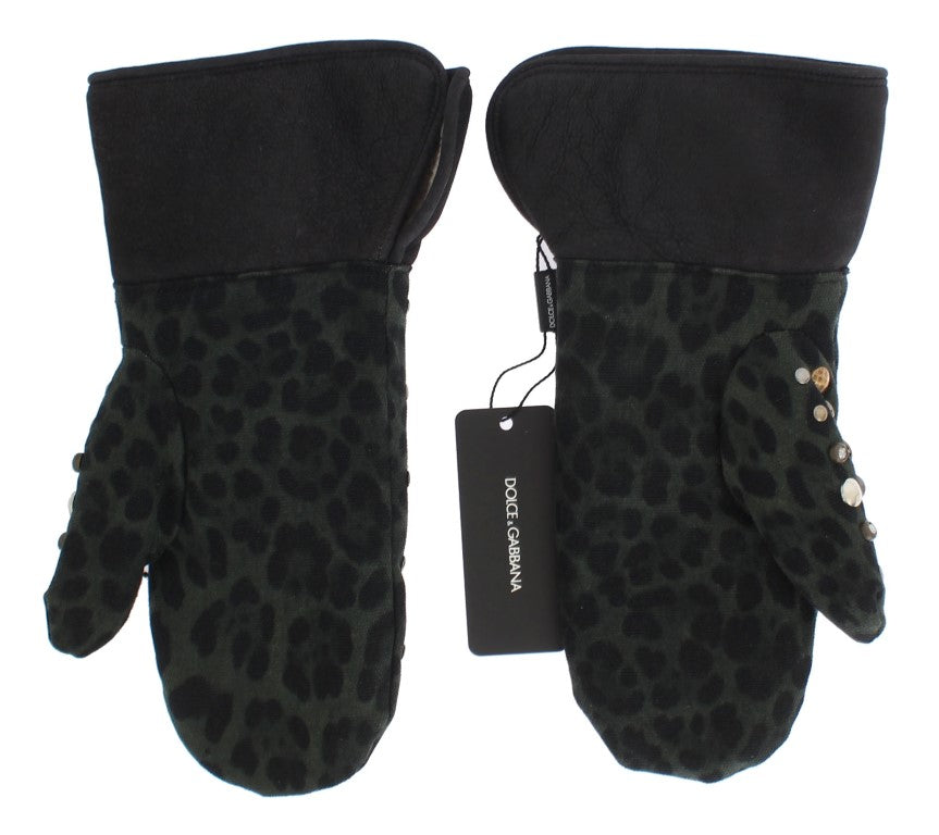 Dolce &amp; Gabbana – Elegante, mit Nieten besetzte, graue Lammfellhandschuhe aus Wolle