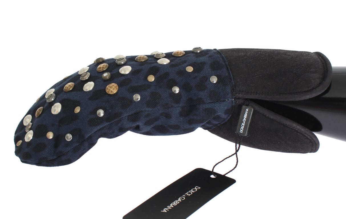 Dolce &amp; Gabbana Schicke graue Handschuhe aus Wolle und Lammfell mit Nietendetails