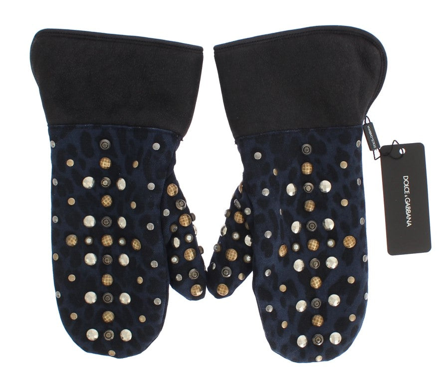 Dolce &amp; Gabbana Schicke graue Handschuhe aus Wolle und Lammfell mit Nietendetails