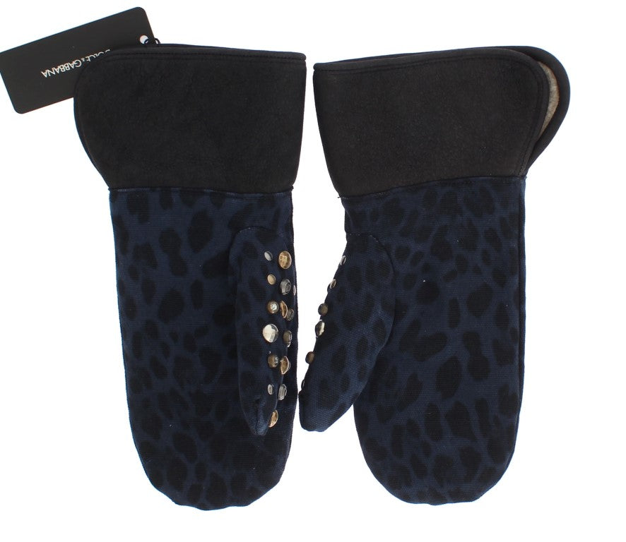 Dolce &amp; Gabbana Schicke graue Handschuhe aus Wolle und Lammfell mit Nietendetails