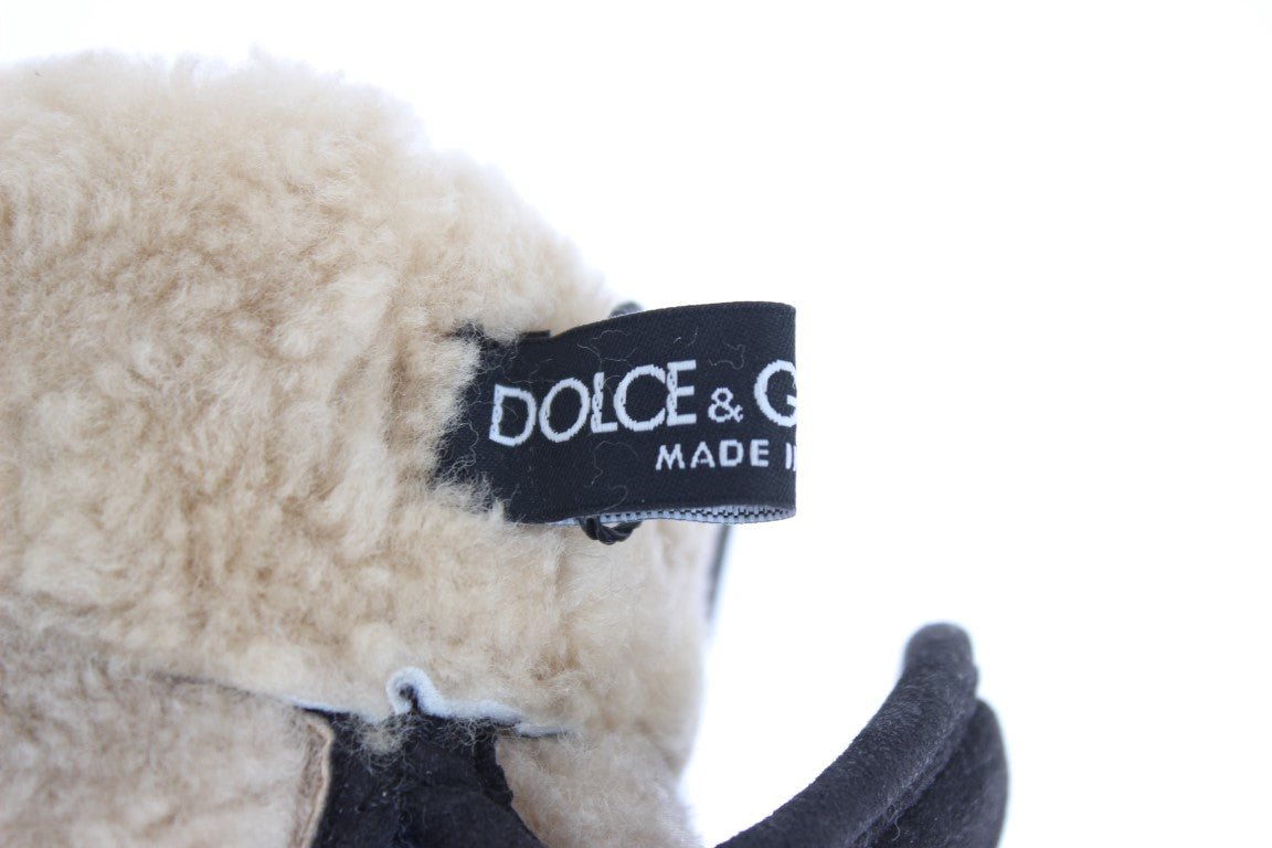 Dolce &amp; Gabbana Schicke graue Handschuhe aus Wolle und Lammfell mit Nietendetails