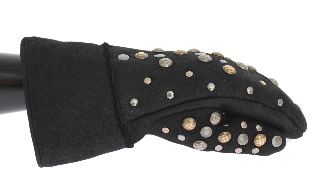 Dolce &amp; Gabbana Elegante, mit Nieten besetzte graue Wollhandschuhe