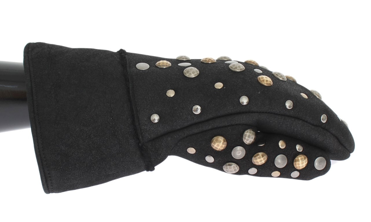 Dolce &amp; Gabbana Elegante, mit Nieten besetzte graue Wollhandschuhe