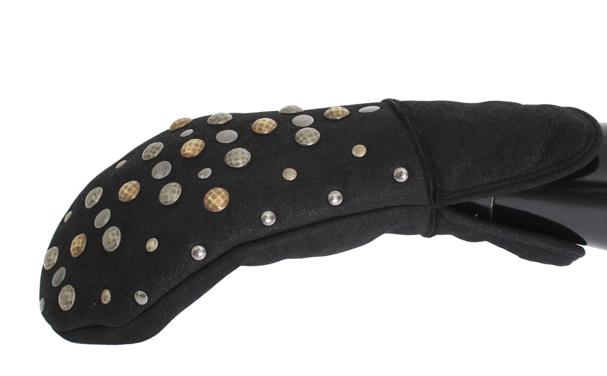 Dolce &amp; Gabbana Elegante, mit Nieten besetzte graue Wollhandschuhe