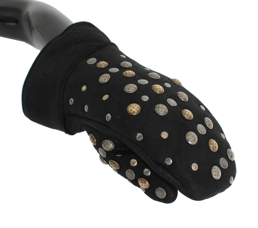 Dolce &amp; Gabbana Elegante, mit Nieten besetzte graue Wollhandschuhe