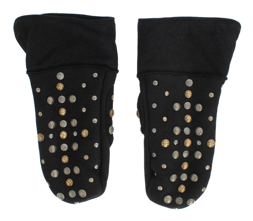 Dolce &amp; Gabbana Elegante, mit Nieten besetzte graue Wollhandschuhe