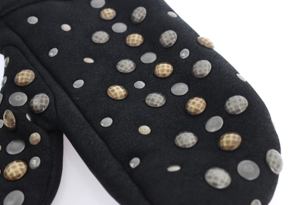 Dolce &amp; Gabbana Elegante, mit Nieten besetzte graue Wollhandschuhe