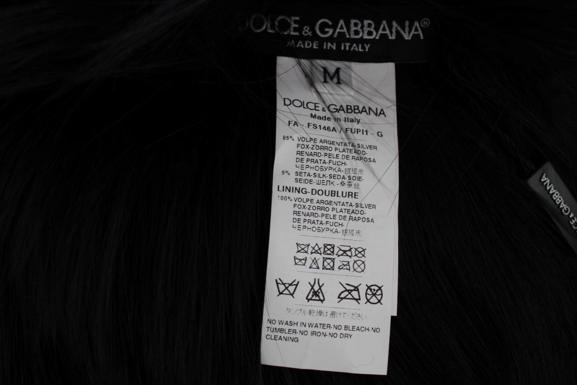 Dolce &amp; Gabbana Eleganter Schulterumhang aus schwarzer Seide mit Fuchspelz