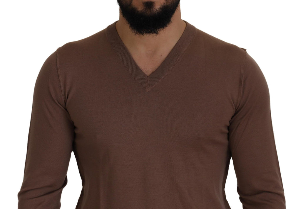 Dolce &amp; Gabbana Brauner Wollpullover für Herren mit V-Ausschnitt