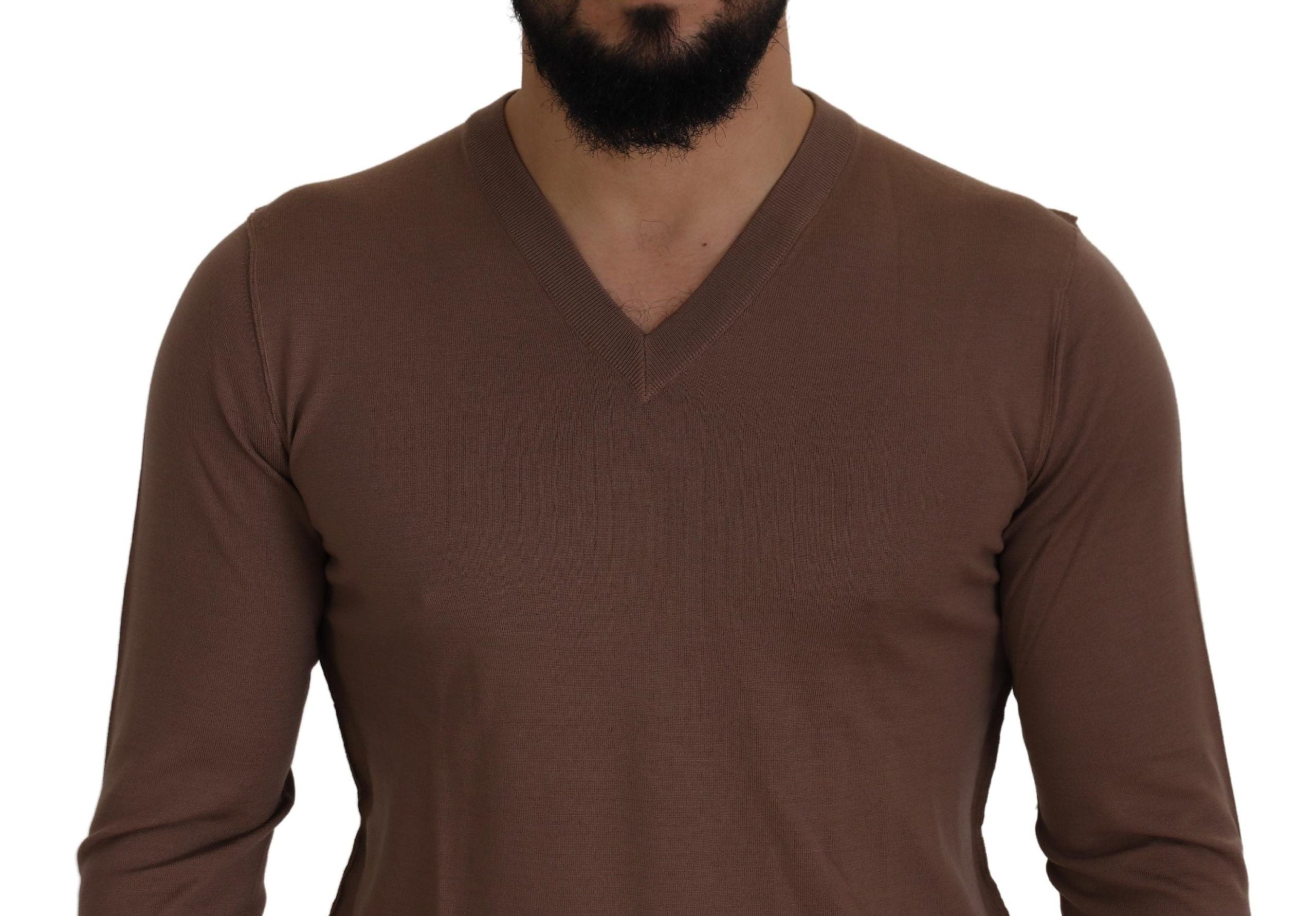 Dolce &amp; Gabbana Brauner Wollpullover für Herren mit V-Ausschnitt
