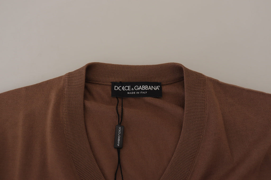 Dolce &amp; Gabbana Brauner Wollpullover für Herren mit V-Ausschnitt