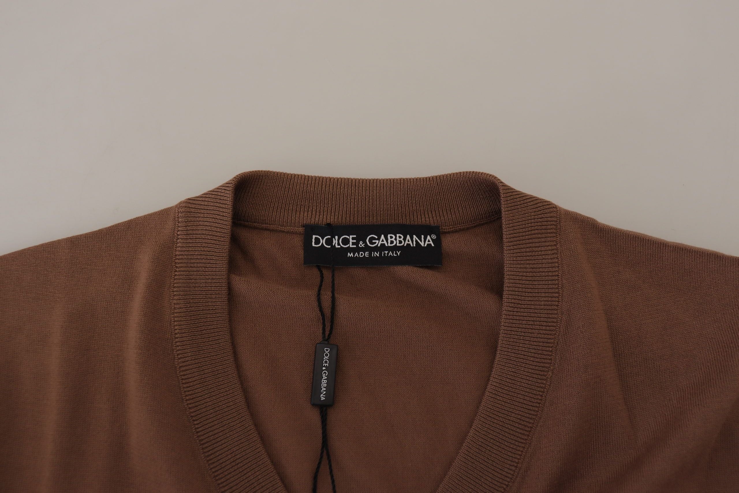 Dolce &amp; Gabbana Brauner Wollpullover für Herren mit V-Ausschnitt