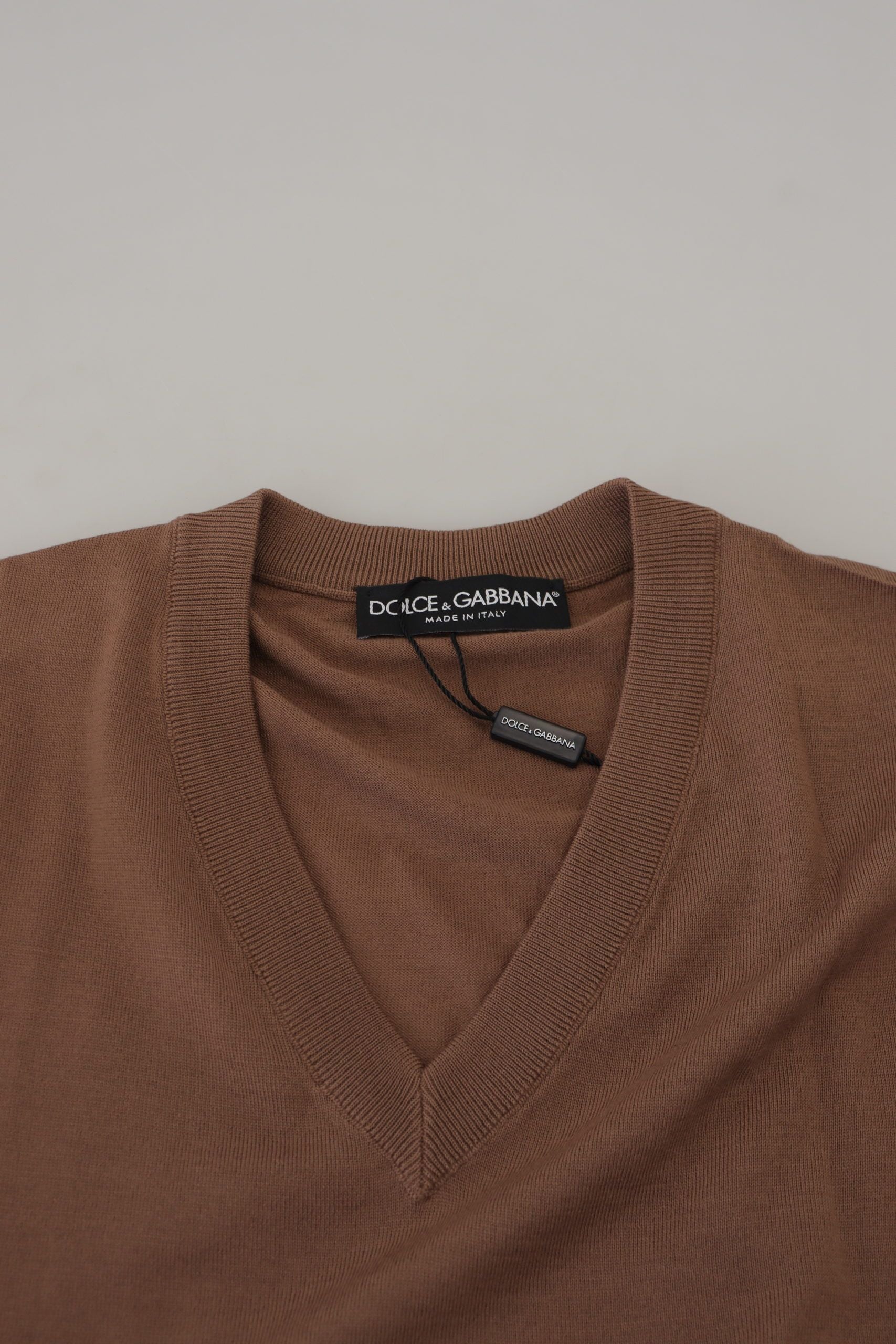 Dolce &amp; Gabbana Brauner Wollpullover für Herren mit V-Ausschnitt