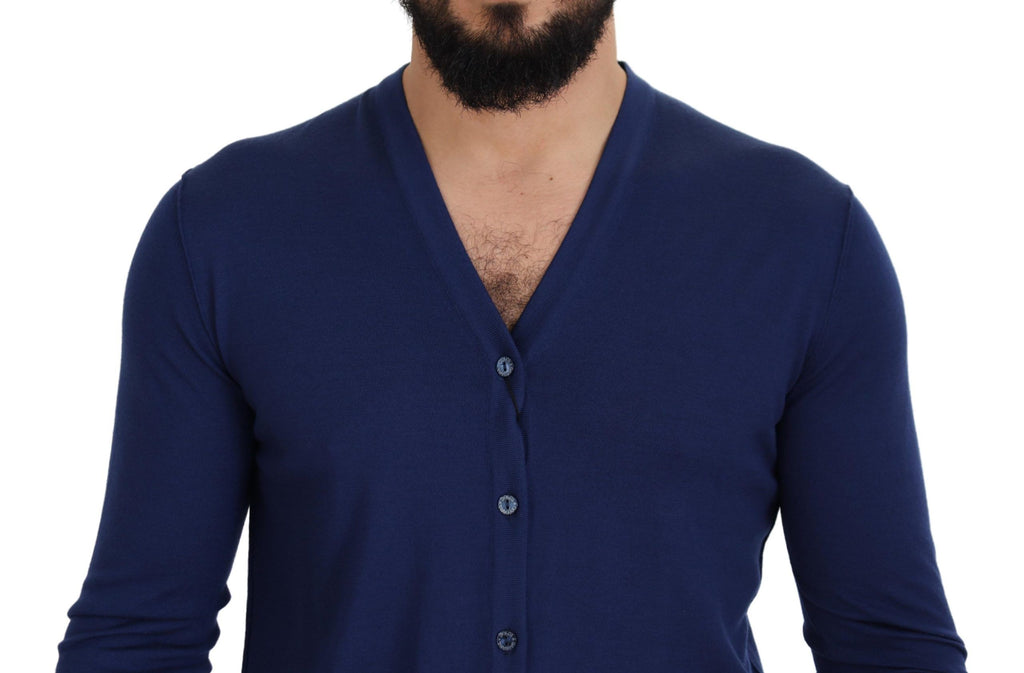 Dolce &amp; Gabbana Eleganter blauer Cardigan-Pullover aus Schurwolle