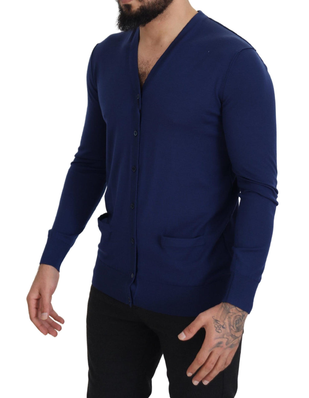 Dolce &amp; Gabbana Eleganter blauer Cardigan-Pullover aus Schurwolle