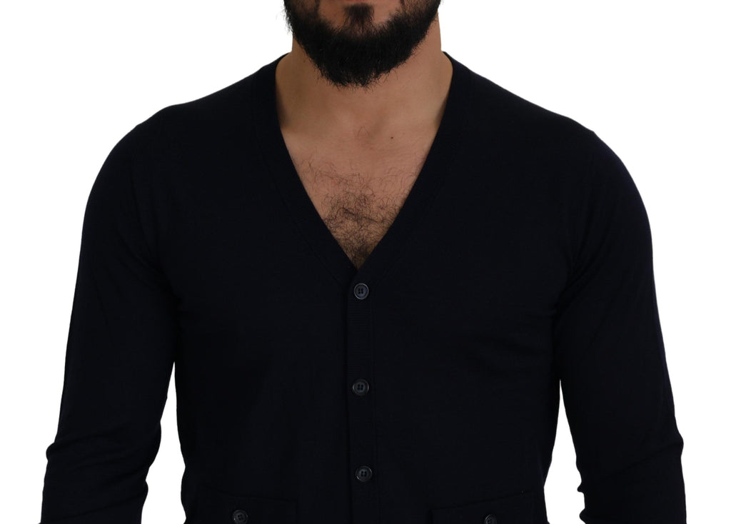 Dolce &amp; Gabbana Eleganter Cardigan-Pullover aus Schurwolle in Blau