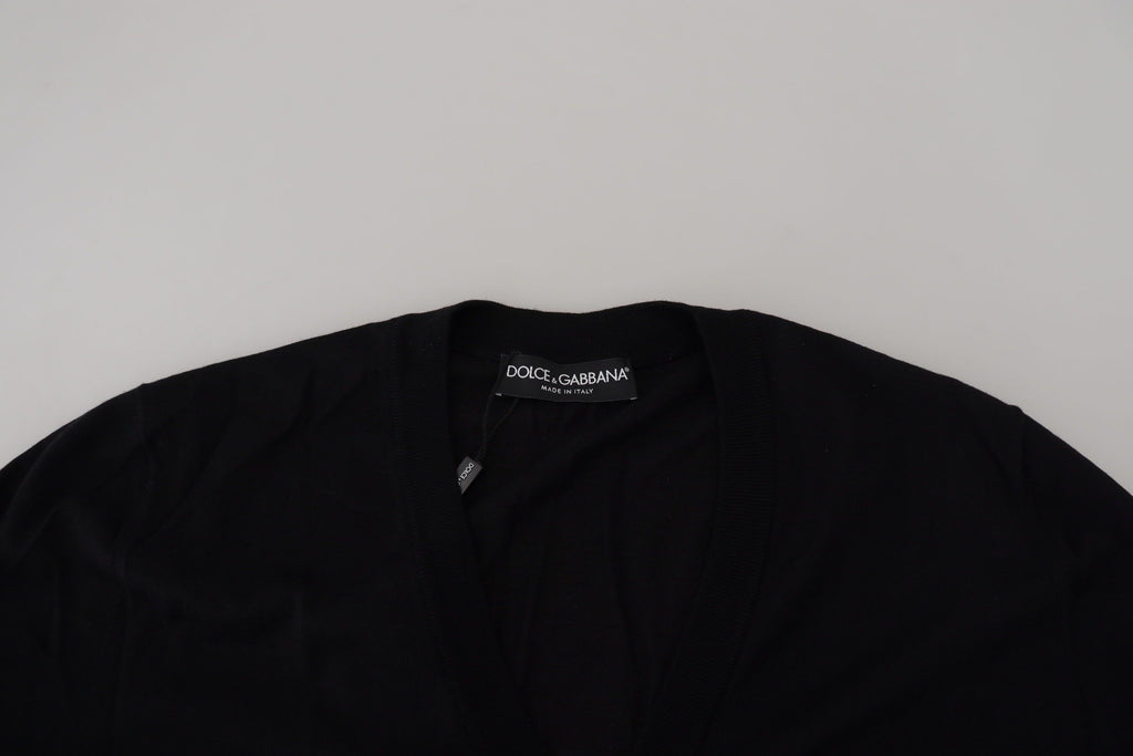Dolce &amp; Gabbana Elegante schwarze Strickjacke aus Wolle mit Knöpfen