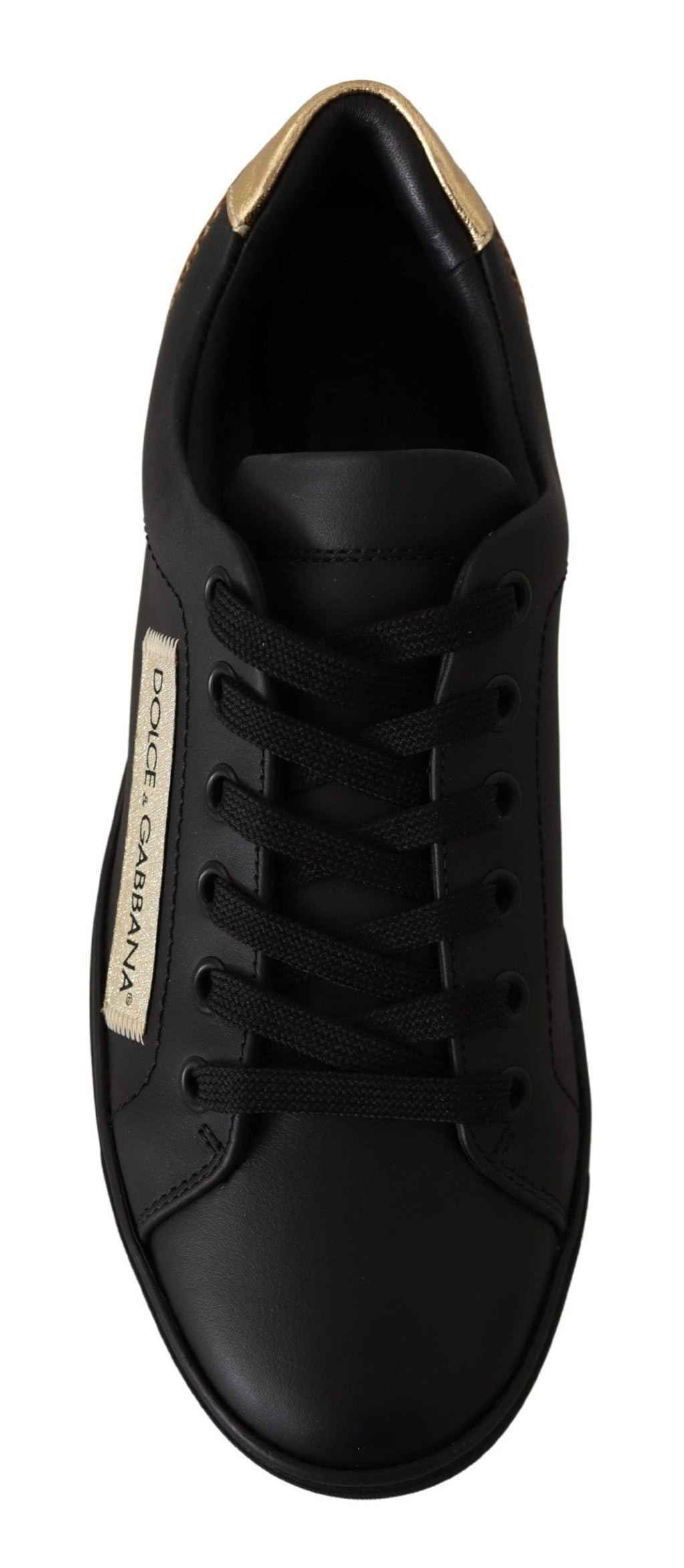 Dolce &amp; Gabbana Schicke schwarze und goldene niedrige Ledersneaker