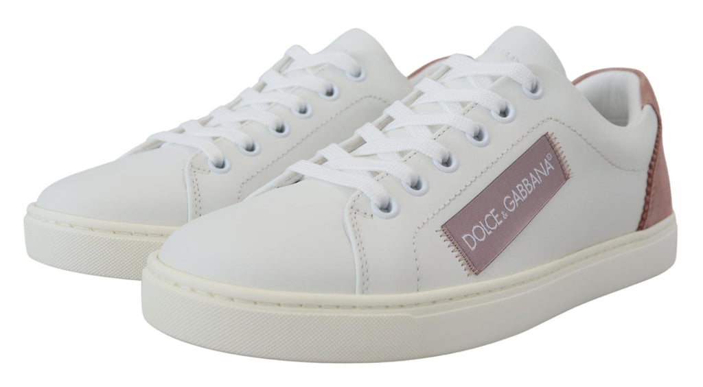 Dolce &amp; Gabbana Chic Weiß-Rosa Leder Low-Top Sneakers