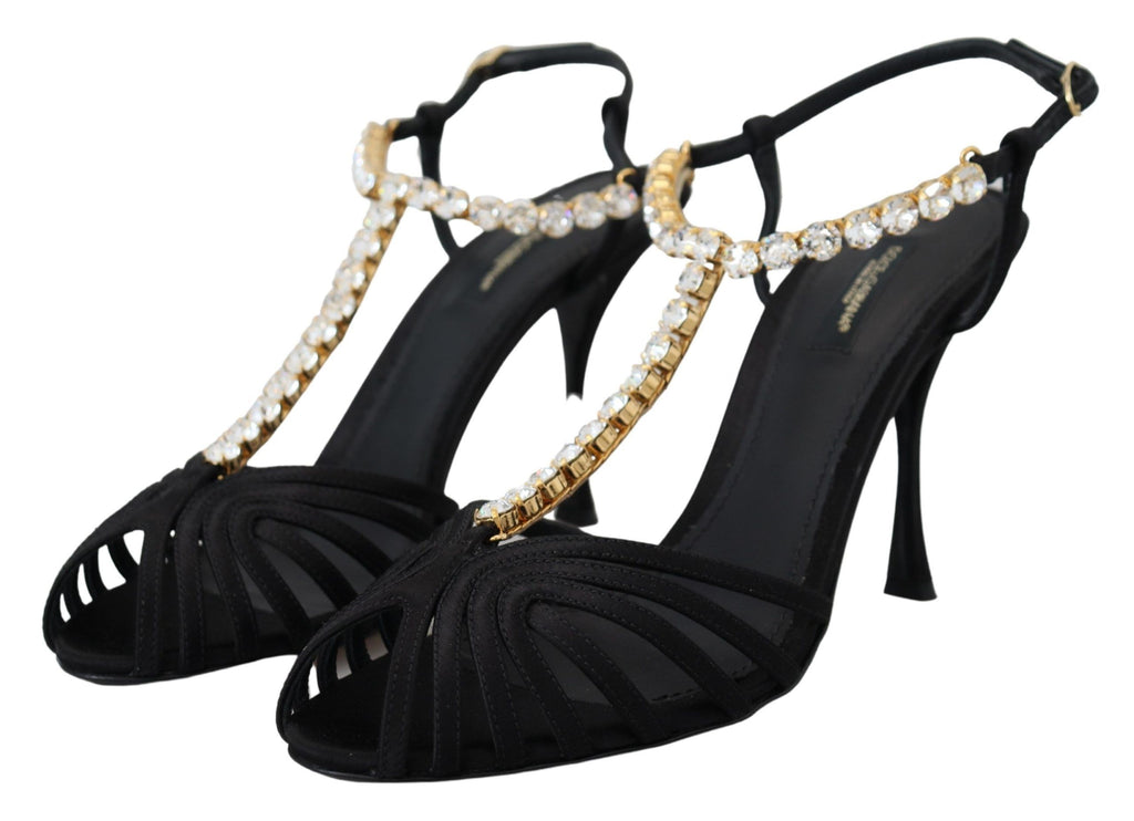 Dolce &amp; Gabbana – Elegante Pumps mit T-Riemen und Kristallen aus Seidenmischung