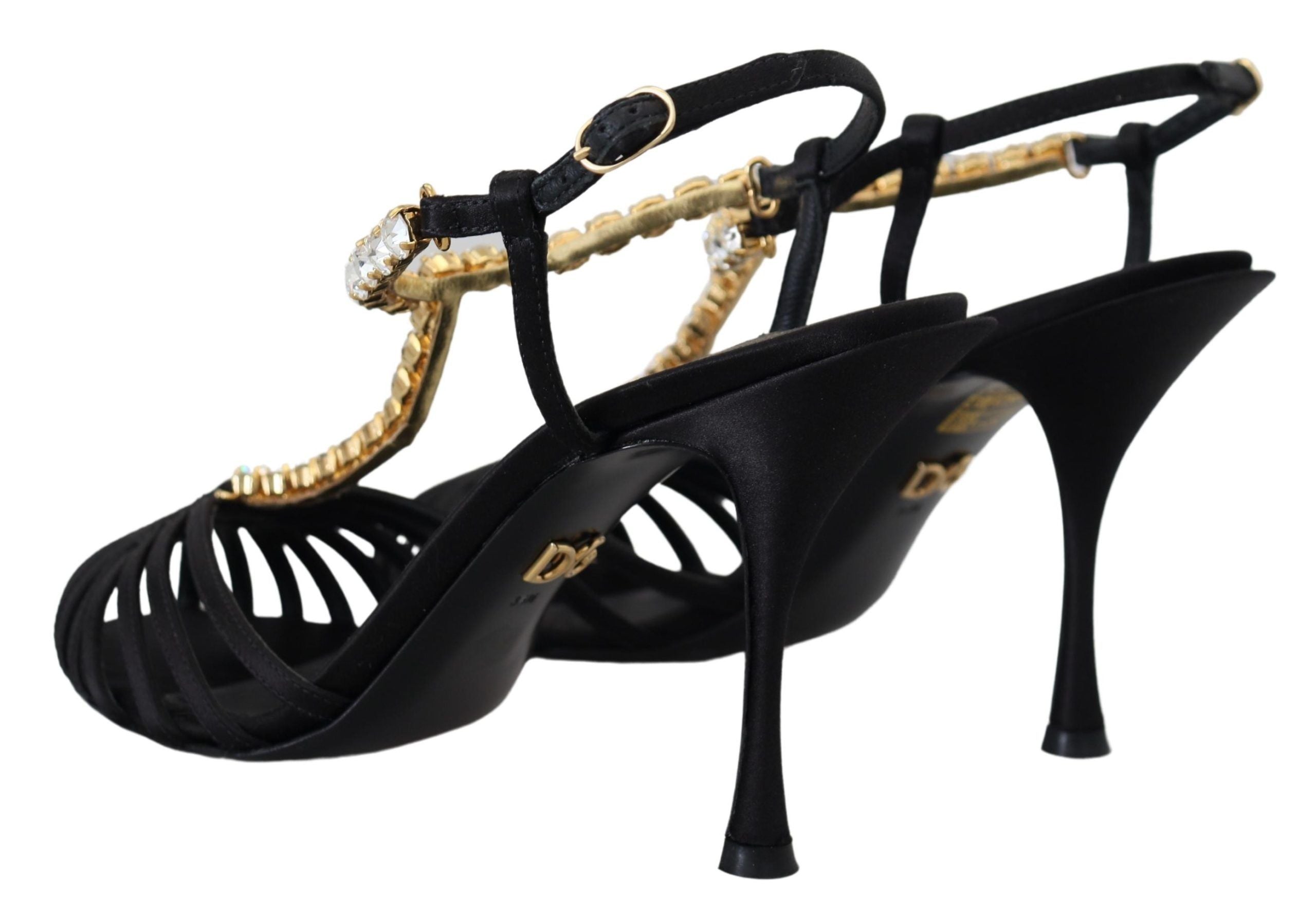 Dolce &amp; Gabbana – Elegante Pumps mit T-Riemen und Kristallen aus Seidenmischung