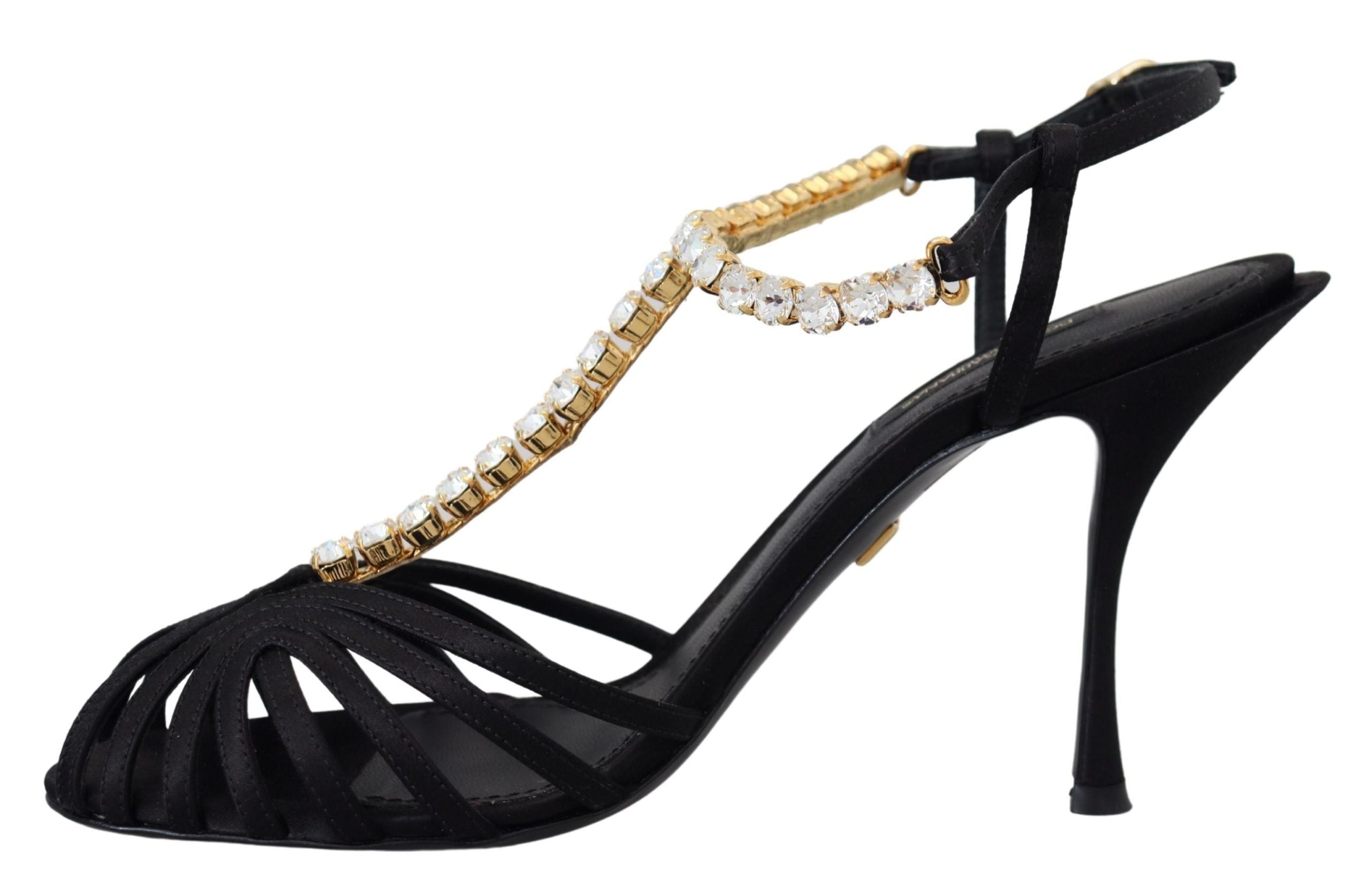 Dolce &amp; Gabbana – Elegante Pumps mit T-Riemen und Kristallen aus Seidenmischung