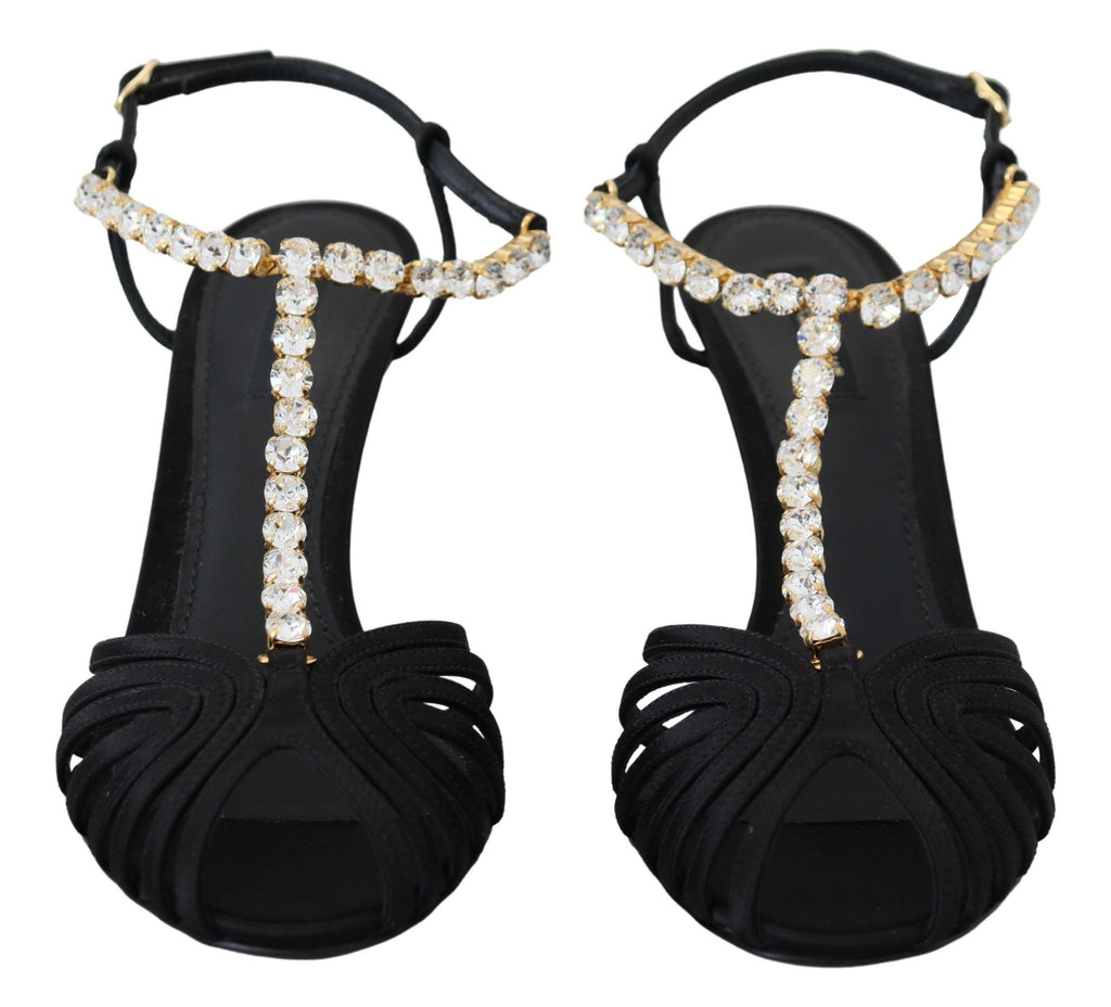 Dolce &amp; Gabbana – Elegante Pumps mit T-Riemen und Kristallen aus Seidenmischung