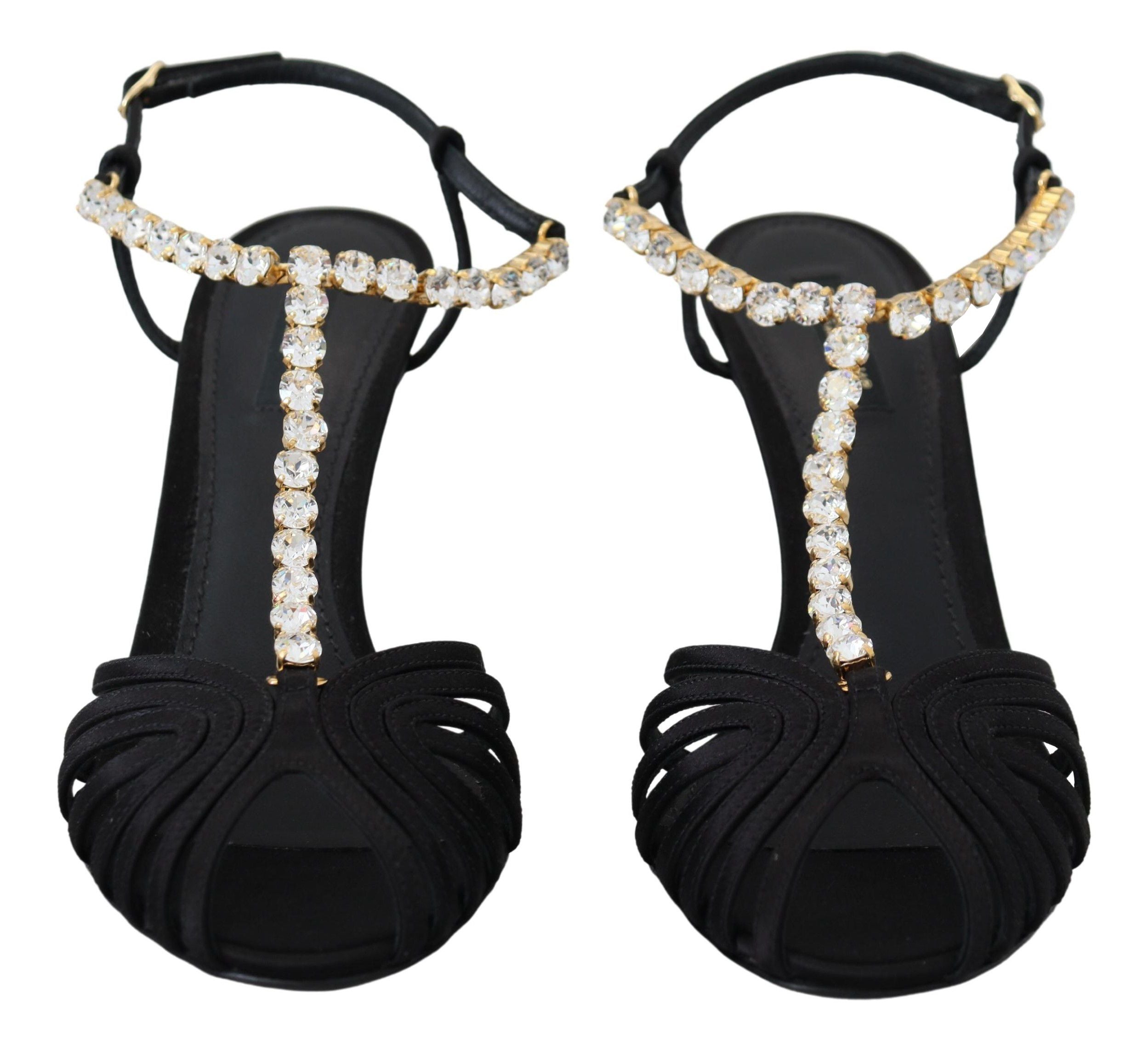 Dolce &amp; Gabbana – Elegante Pumps mit T-Riemen und Kristallen aus Seidenmischung