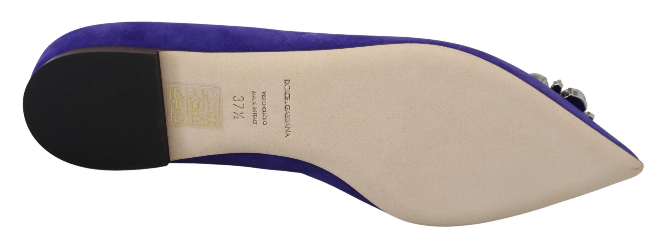Dolce &amp; Gabbana – Verzierte Ballerinas aus lila Wildleder mit Kristallen