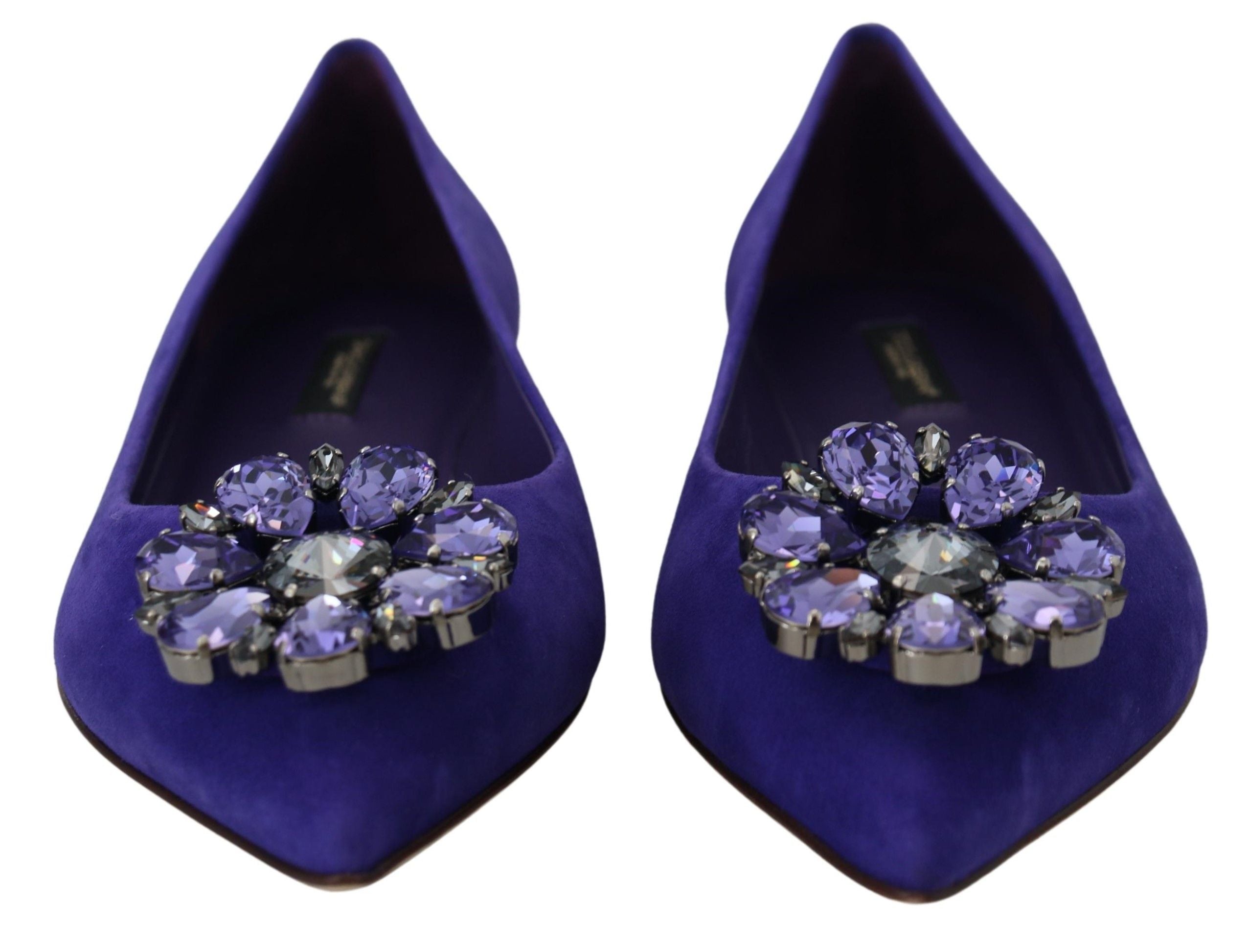 Dolce &amp; Gabbana – Verzierte Ballerinas aus lila Wildleder mit Kristallen