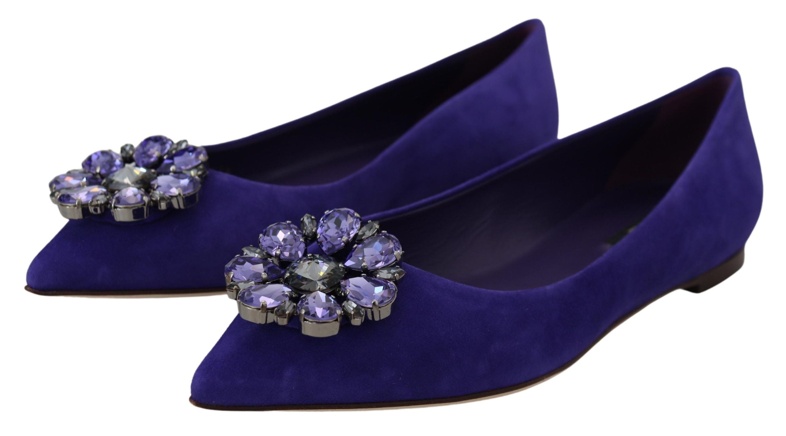 Dolce &amp; Gabbana – Verzierte Ballerinas aus lila Wildleder mit Kristallen