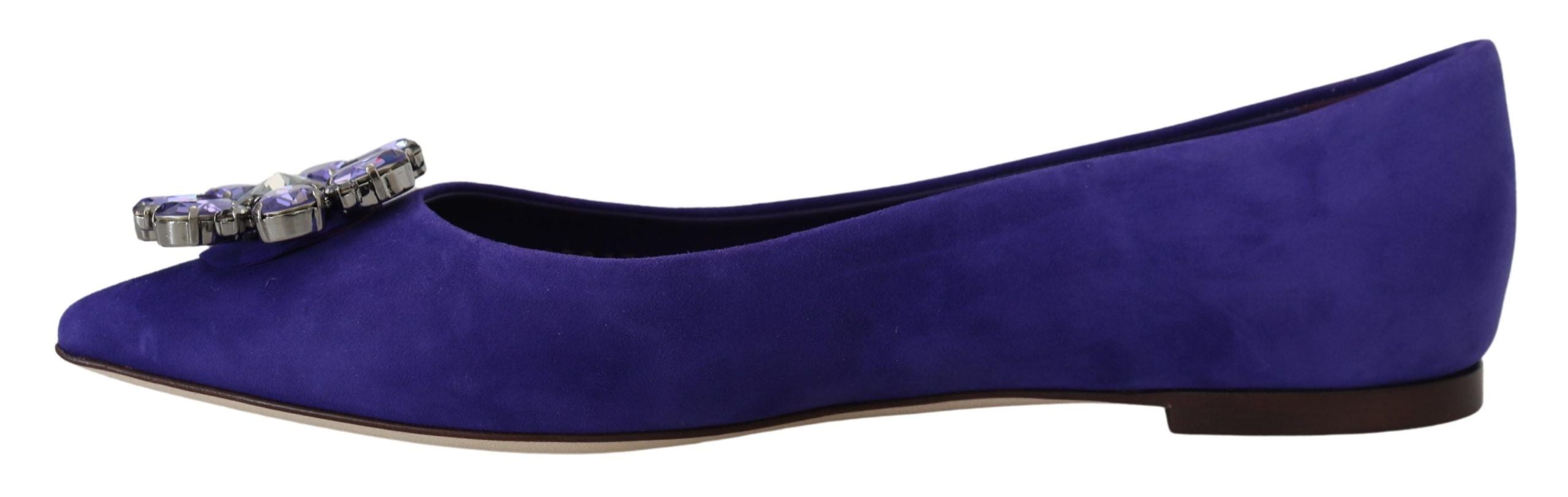 Dolce &amp; Gabbana – Verzierte Ballerinas aus lila Wildleder mit Kristallen