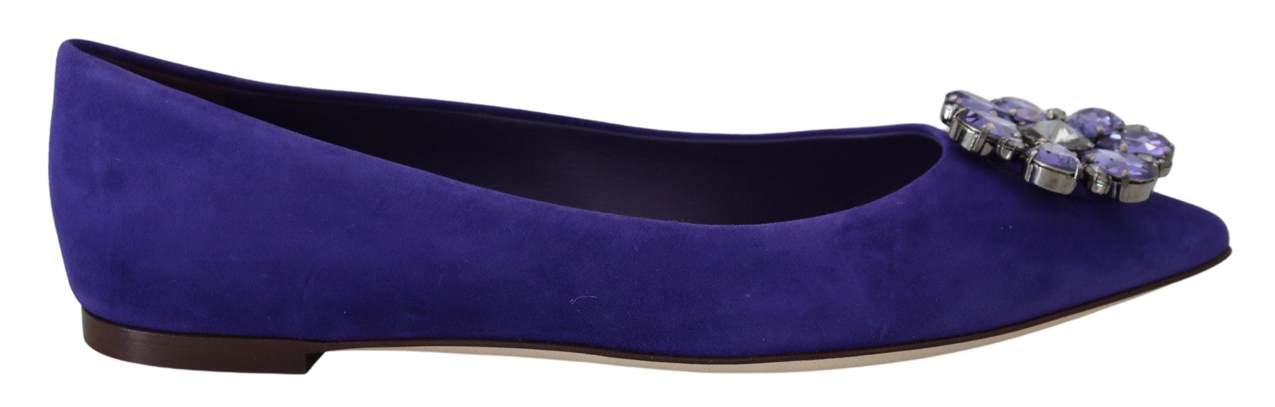 Dolce &amp; Gabbana – Verzierte Ballerinas aus lila Wildleder mit Kristallen